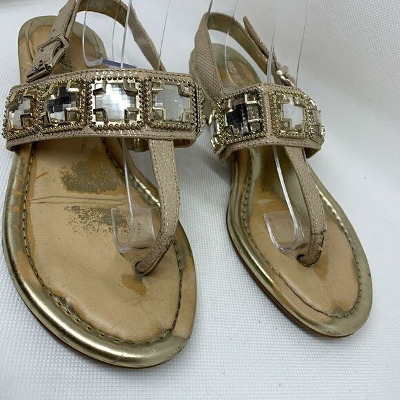 Arturo Chiang Gold Metallic Jeweled Sandals Sz 6 - Picture 3 of 11